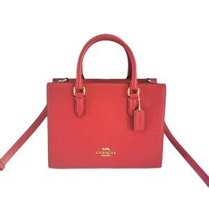 Coach CY668 Refined Pebbled Leather Maggie Small Tote Crossbody Handbag True Red